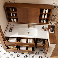 Meuble-lavabo minimaliste en noyer avec vasque en marbre pour projets d'appartements, personnalisation OEM/ODM
