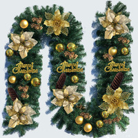 Guirlande de Noël Merry Tree 270 cm en PVC avec fleurs dorées et boules dorées, taille personnalisable, nœud personnalisé, décoration suspendue