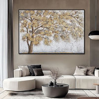 Peinture à l'huile sur toile écologique abstraite de paysage moderne avec arbre doré pour la décoration du salon