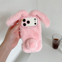 Coque de téléphone en peluche avec oreilles de lapin et motif animal pour iPhone 17 Pro Max, avec cordon et dragonne, collection Automne Hiver