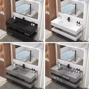 Hiện đại đôi nổi đá cẩm thạch rắn bề mặt bồn rửa khách sạn phòng tắm hình chữ nhật tích hợp chậu rửa - Product Image 5