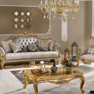 Juego de Sofás Seccionales Nobles para Sala de Estar, Estilo Victoriano Real Imperio, Tallados a Mano, de Madera, para 6 Personas, Muebles para Villa - Product Image 1