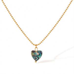 Women's Stainless Steel Gold-Plated Love Necklace Heart-Shaped Natural <b>Abalone</b> <b>Shells</b> Pendant Link Chain Style for Anniversaries - Product Image 6