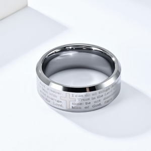 <span class=keywords><strong>Anelli</strong></span> di Fidanzamento alla Moda in Acciaio Inossidabile con Croce per Uomo, Regali Religiosi Cattolici, Preghiera del <span class=keywords><strong>Signore</strong></span> in Inglese, Marca Oriole - Product Image 4