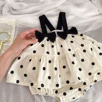 Nouvelle combinaison d'été pour bébé, barboteuse sans manches à pois avec nœud, robe douce pour nouveau-né, vêtements pour bébé fille
