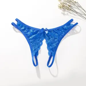 Nouvelle Lingerie Sexy pour femmes, sous-vêtements à entrejambe ouvert, culotte en dentelle sans entrejambe avec nœud