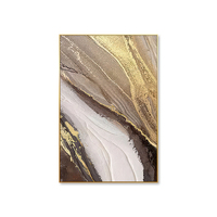 Art mural abstrait moderne sur toile rose blanc et or avec cadre de peinture à l'huile texturé doré monté sur socle en coton décoration