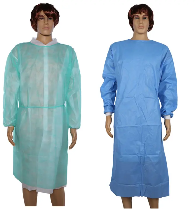 35gsm-45gsm Bleu Isolation Robes PP Non Tissé Chirurgical Robe SMS Isolation Robe Pas Cher Prix