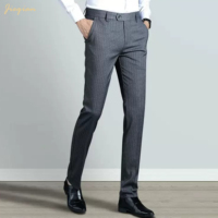 Offre Limitée : Nouveau Pantalon Habillé Homme Coupe Slim à Rayures Fines en Polyester, Viscose et Spandex – Idéal Affaires et Mariages