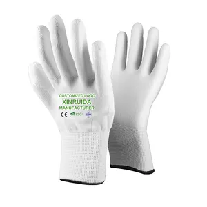 Gants de sécurité PU de travail enduits de doigts PU en polyester blanc 13G