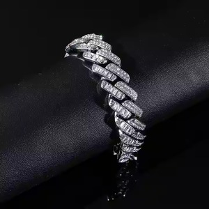 925 Sterling <b>Silver</b> Plated Moissanite <b>Charm</b> Bracelet 7 Inch Iced Round Cut Fashion Jewelry Unisex Hip Hop Bracelet for Mens - Product Image 1