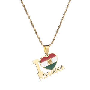 Collier Pendentif de Luxe en Gros, en Acier Inoxydable 316L, Plaqué Or PVD 14k 18k, Carte du Kurdistan, pour Femme - Product Image 6