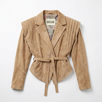 Blouson en Véritable Peau de Mouton pour Femme, Automne, Couleur Unie, Anti-Plis, Écologique, Fermeture à Ceinture, Veste Courte avec Col Étendu