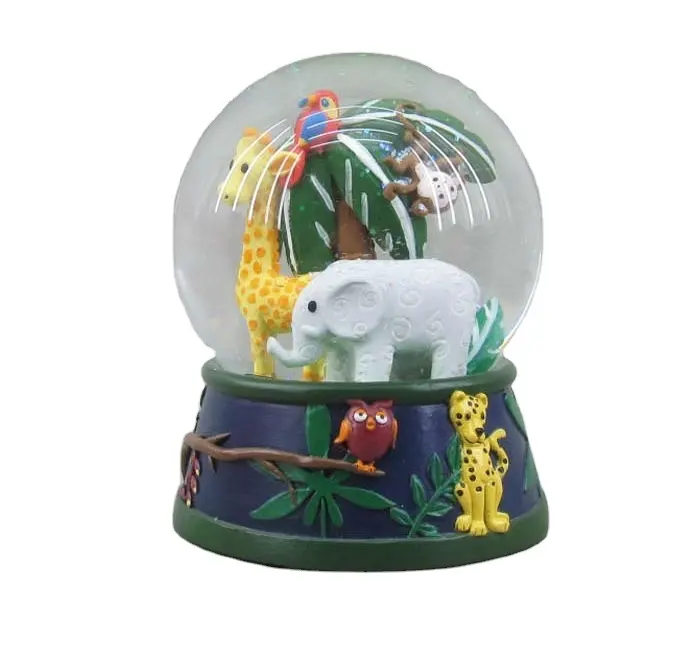 100MM High quality custom Elephants and giraffes animal water globe resin snow globe with glass