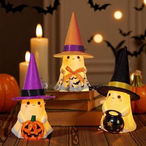 Lampada Notturna LED di Lusso a Forma di Fantasma di Halloween, Adorabile Lampada Fantasma con Cappello da Strega e Calderone, Decorazione da Tavolo per Casa e Feste - Product Image 3