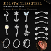 Piercing de Acero Inoxidable para Oreja, Ceja, Labio y Nariz, OEM/ODM, con Zirconia, Barbell Curvo, Hipoalergénico, Joyería para Piercing Corporal de Fábrica
