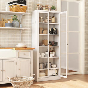 Armoire de cuisine en métal de 72 pouces de hauteur avec portes en verre, buffet autoportant à 5 niveaux avec étagères réglables pour garde-manger - Product Image 3