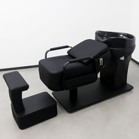 Fauteuil de lavage haut de gamme pour salon de coiffure, semi-inclinable avec rinçage à l'eau, en cuir, design moderne et épuré