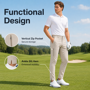 Custom Beige <strong>Side</strong> <strong>Zip</strong> Tapered Men Golf Pants 30-40, Anti-wrinkle Slim <strong>Trousers</strong> for Public Ground, OEM ODM Uniform Maker - Product Image 5