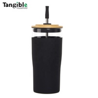 Gobelet en verre de haute qualité 600 ml/20 oz, nouveau design, bouteille d'eau 240z avec couvercle et bouchon à manchon noir pour les boissons de voyage