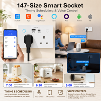 Enchufe de Pared Inteligente Universal Personalizable para UE y Reino Unido con USB Tipo A y Tipo C, Control por Aplicación Tuya, Wifi, Zigbee, 20A, Colores Blanco, Negro, Gris y Dorado