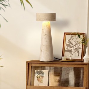 Lámpara de mesa de travertino estilo Wabi Sabi chino, con fuente de luz LED E27, para sala de estar, dormitorio, lámpara de noche de diseño. - Product Image 3