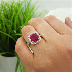 SGARIT custom Women 14K Gold <b>Cushion</b> cut Ruby Engagement <b>Ring</b> Pave Setting Classic Style halo 3ct diamond LAB Jewelry - Product Image 5