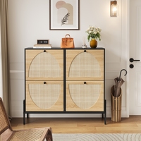 Meuble à chaussures en rotin avec 4 portes battantes, rangement élégant et étroit pour entrées et couloirs