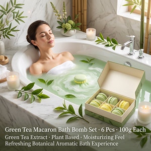 Juego de Bombas de Baño Efervescentes con Extracto de Té Verde en Forma de Macaron, 6 Piezas de 100g, Naturales, Hechas a Mano, Hidratantes, Aromáticas, Etiqueta OEM ODM - Product Image 4