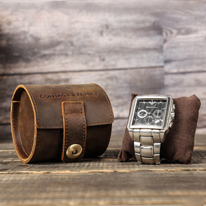 Custom Logo Fast Delivery Leather Travel Watch Case Luxury Handmade Watch Box <b>Portable</b> Single Watch Roll Case - Product Image 1