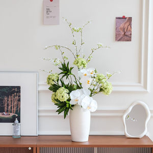 Arrangement de fleurs artificielles, orchidée Phalaenopsis, hortensia, fleurs en soie, vase blanc pur, décoration d'intérieur - Product Image 3