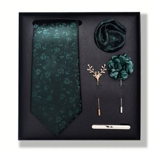 Men Tie Set 6-Piece Necktie <b>Gift</b> <b>Box</b> with Solid Color Striped Paisley Pocket Square Tie Clip Label Pin Fashionable Accessory Kit - Product Image 3