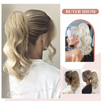 Queue de cheval synthétique courte pour femmes européennes et américaines, style fleur de poirier, ondulations profondes, volume naturel, résistante à la chaleur