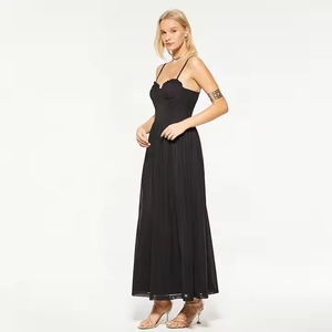 Produttori di abiti personalizzati da sera da donna nere abiti <span class=keywords><strong>lunghi</strong></span> in maglia di <span class=keywords><strong>Tulle</strong></span> da sera in Chiffon senza maniche Vintage da donna - Product Image 3