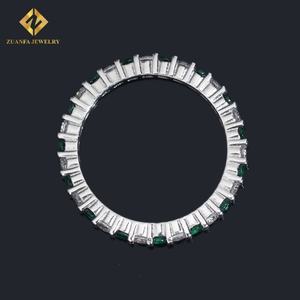 Bague de fiançailles en argent sterling 925 pour femmes, bague à rangée unique de diamants verts, bijoux de luxe glacés, bague de mariage en pierres précieuses - Product Image 4