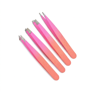 Ensemble de pinces à épiler professionnelles en acier inoxydable à pointe inclinée, personnalisables, 4 pièces, avec design réutilisable et durable et option de logo personnalisé - Product Image 1