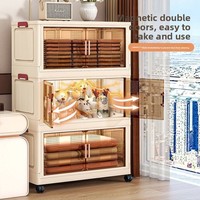 Armoire de rangement pliable en plastique PP sur pied, étagère multi-niveaux, double porte, boîte de rangement rectangulaire pour enfants