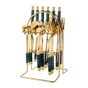 Juego de cuchillos, tenedores y cucharas con mango de cerámica y diseño de mármol, de acero inoxidable, 24 piezas, juego de regalo para vajilla de boda, duradero. - Product Image 4