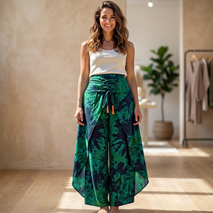 colourful tie dye <b>silk</b> wide leg trouser Indian Style Women's High Waist <b>pants</b> summer casual <b>pants</b> boheian hippie fashion - Product Image 3