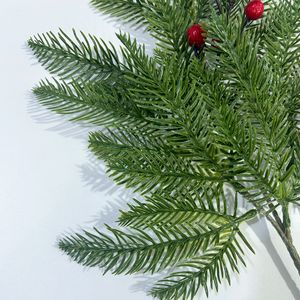 <b>Artificial</b> French Pine Branch With Red Berries 11 Mesh Single <b>Stem</b> Realistic Christmas Decoration For Home Indoor Use - Product Image 4