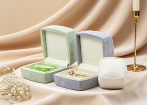Whole Set High-End Handmade Jewelry Boxes <b>Wrapped</b> Velvet Fabric Hard Base Multi Color Combination Flip Opening Four-Color - Product Image 5