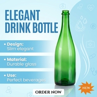 Bouteille vide en verre borosilicate vert avec surface décorée et bouchon à vis pour liqueurs, spiritueux et whisky