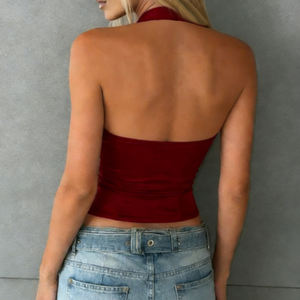 Top Corto de Punto Transpirable con Cuello Halter y Botones Delanteros para Mujer, Sexy, Venta al por Mayor, Moda 2026 - Product Image 4