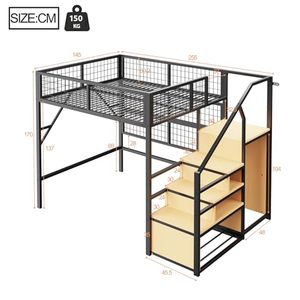 <span class=keywords><strong>Lit</strong></span> <span class=keywords><strong>mezzanine</strong></span> moderne en métal DNF <span class=keywords><strong>avec</strong></span> bande LED, <span class=keywords><strong>rangement</strong></span> <span class=keywords><strong>et</strong></span> étagère ouverte - Twin/Twin XL/140x200cm - Gain de place pour enfants <span class=keywords><strong>et</strong></span> adolescents - Noir - Product Image 3