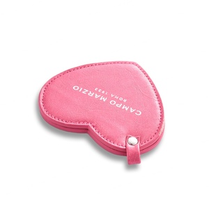 Pink PU Leather Heart Shape Rolling Double Side <b>Compact</b> Makeup Pocket <b>Mirror</b> - Product Image 4
