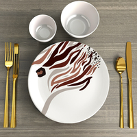 Service de vaisselle en céramique à imprimé animal, motif léopard et zèbre, assiettes en porcelaine pour mariage, fête, événement, décoration de table