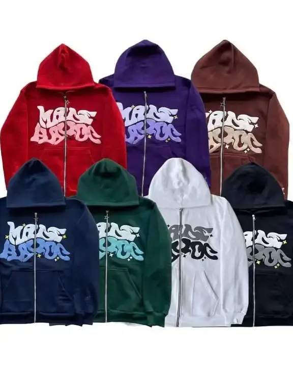 Heavyweight bông quá khổ Zip Up hoodie người đàn ông thời trang dạo phố biểu tượng tùy chỉnh 400gsm Y2K 3D Puff in hoodie người đàn ông