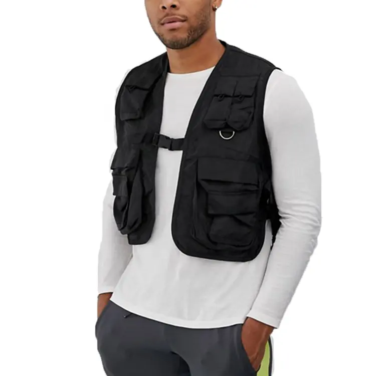 OEM Wholesale Mens Fashion Crop Cargo Utility Vest with big back pocket