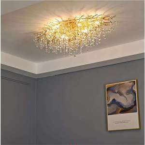 Hiện đại vàng sang trọng pha lê mưa thả trần đèn nhôm chi nhánh thủy tinh trần chiếu sáng đèn chùm - Product Image 5