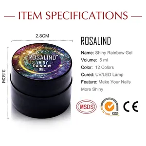 Rosalind Hot Bán OEM nhãn hiệu riêng 5ml UV LED Glitter gel sơn móng tay ngâm tắt sáng bóng cầu vồng màu gel Polish cho bán buôn